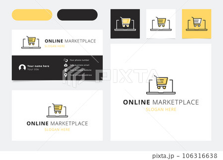 Online marketplace logo design with editable slogan. Branding book and business card template. 106316638
