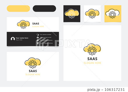 Saas logo design with editable slogan. Branding book and business card template. Saas logo design with editable slogan. Branding book and business card template. 106317231