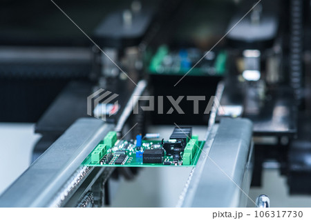 stage of printed circuit board production on the conveyor of automatic production line stage of printed circuit board production on the conveyor of automatic production line 106317730