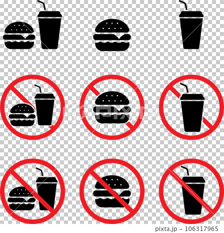 Eating and drinking prohibited pictogram set 106317965