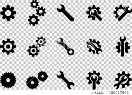 齒輪和扳手剪影圖標集 106317968