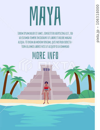 Maya civilization poster with text, flat vector illustration. Maya civilization poster with text, flat vector illustration. 106318000