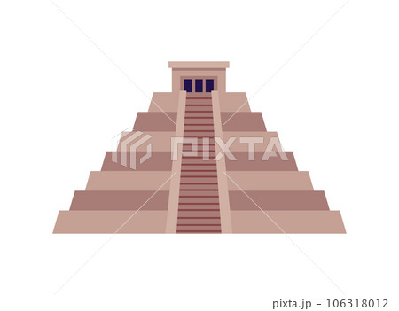 Maya civilization pyramid, flat vector illustration isolated on white background. Maya civilization pyramid, flat vector illustration isolated on white background. 106318012