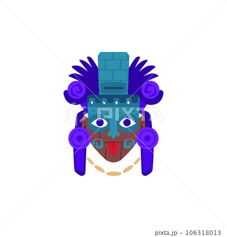 Mayan idol decorated mask, Aztec totem face, religious symbol, tribal tiki warrior mask vector isolated illustration 106318013