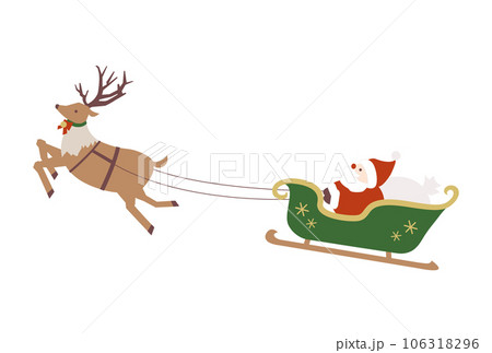 サンタクロースとソリを引くトナカイのイラストのイラスト素材