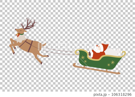 サンタクロースとソリを引くトナカイのイラストのイラスト素材