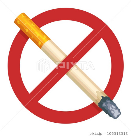 No smoking sign. Warning pictogram of smoking prohibition, cigarette with smoke and toxic fumes, flat prohibition and smoking addiction icons. Vector isolated set 106318318