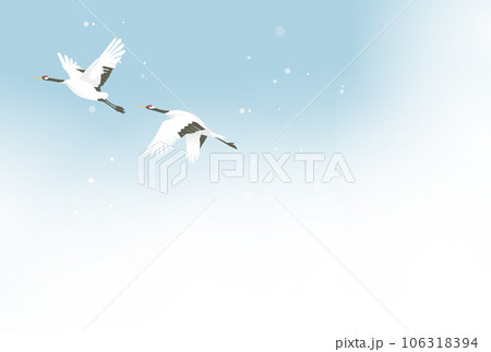 冬空を飛ぶ丹頂鶴のイラスト 106318394