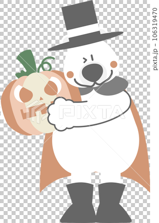 happy halloween holiday festival with cute polar bear and pumpkin, flat png cartoon character transparent element design 106319470