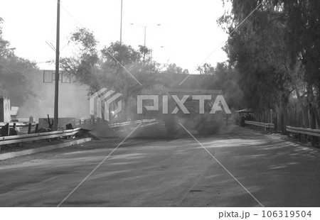 Military army vehicle tank on tracks with barrel after victorious war Military army vehicle tank on tracks with barrel after victorious war 106319504