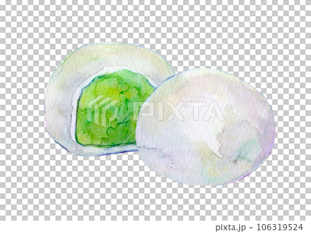 水彩イラスト　抹茶大福あるいはずんだ大福 106319524