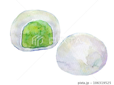 水彩イラスト　抹茶大福あるいはずんだ大福 106319525