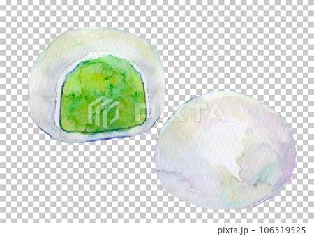 Watercolor illustration Matcha Daifuku or Zunda Daifuku 106319525