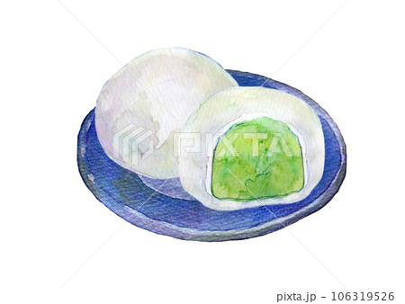 水彩イラスト　抹茶大福あるいはずんだ大福 106319526