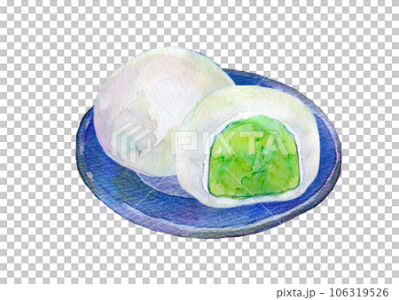 水彩イラスト　抹茶大福あるいはずんだ大福 106319526