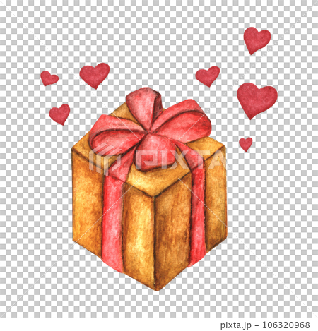 Box with red ribbon and heart shape. watercolor illustration. Box with red ribbon and heart shape. watercolor illustration. 106320968