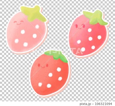 笑顔の苺のキャラクターセット　フチあり　手描き風 106321094