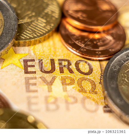 Euro money, paper banknotes and coins close-up macro 106321361