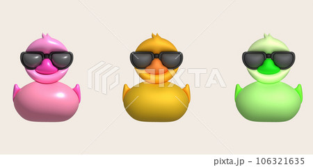 3d icon.Rubber duck wearing black glasses or ducky bath toy flat. Cute rubber floating for children. 3d icon.Rubber duck wearing black glasses or ducky bath toy flat. Cute rubber floating for children. 106321635