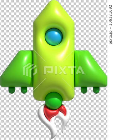 3d cartoon style minimal spaceship rocket icon. Toy rocket upswing. Startup, space, business concept. 106321692