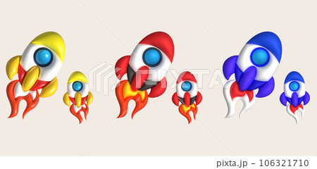 3d cartoon style minimal spaceship rocket icon. Toy rocket upswing. Startup, space, business concept. 3d cartoon style minimal spaceship rocket icon. Toy rocket upswing. Startup, space, business concept. 106321710