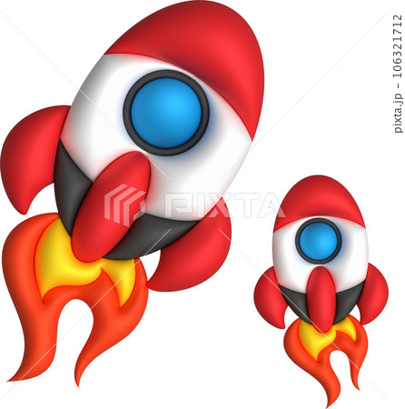 3d cartoon style minimal spaceship rocket icon. Toy rocket upswing. Startup, space, business concept. 3d cartoon style minimal spaceship rocket icon. Toy rocket upswing. Startup, space, business concept. 106321712