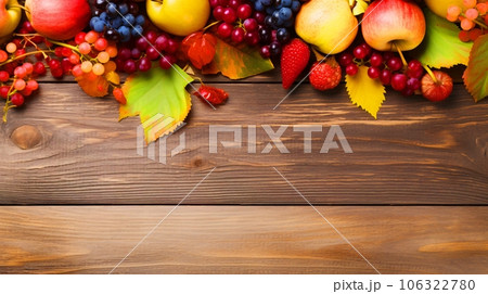秋のフルーツのフレーム、余白のある背景素材　AI生成画像 106322780