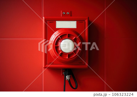 Red fire alarm button mounted Red fire alarm button mounted 106323224