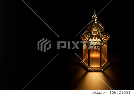 3d illustration of isolated Islamic background with ramadan lantern isolated on black 106323651