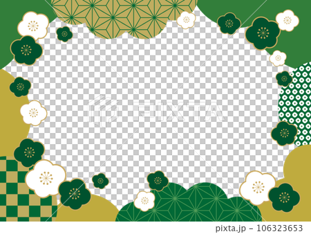 Plum and Japanese Pattern Japanese Style New Year Banner Frame Background / Green / Transparent 106323653