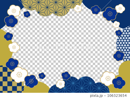 Plum and Japanese Pattern Japanese Style New Year Banner Frame Background / Indigo / Transparent 106323654