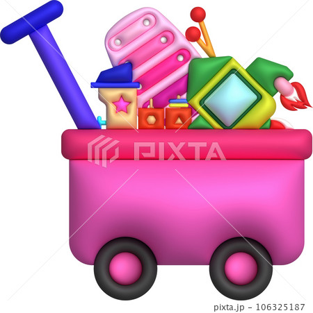 Kids toys box vector baby container with toyshop constructor train ,rocket toy ,piano keyboard set illustration 106325187