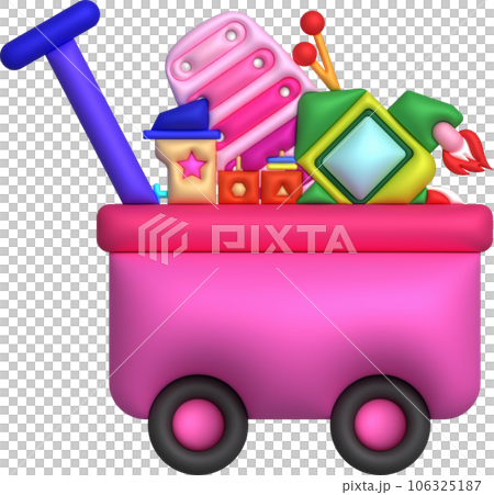 Kids toys box vector baby container with toyshop constructor train ,rocket toy ,piano keyboard set illustration 106325187