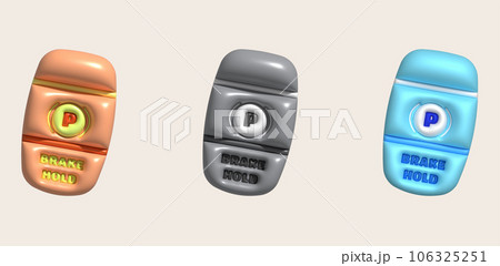 3d illustration Remote key icon with brake symbol and brake commands via remote control safety symbol. 3d illustration Remote key icon with brake symbol and brake commands via remote control safety symbol. 106325251