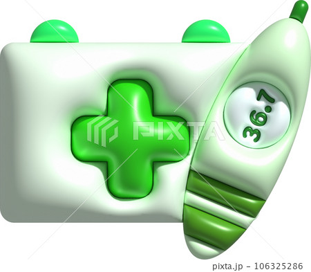 3D icon.Fever temperature measuring device and medicine bag 3D icon.Fever temperature measuring device and medicine bag 106325286