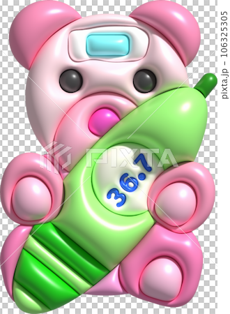 3D icon.Fever temperature measuring device and a teddy bear and a fever reducer on the forehead 3D icon.Fever temperature measuring device and a teddy bear and a fever reducer on the forehead 106325305