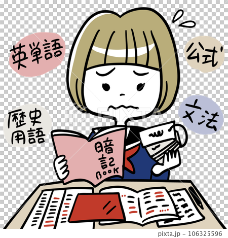 暗記する勉強量が多くて困っているセーラー服の女子中学生 暗記する勉強量が多くて困っているセーラー服の女子中学生 106325596
