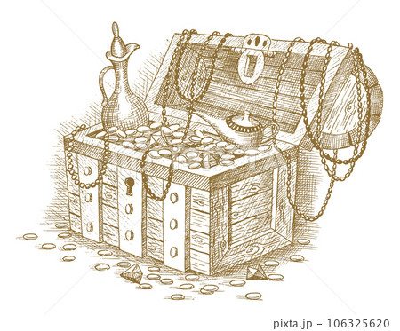 Treasure chest drawn by hand - Stock Illustration [106325620] - PIXTA