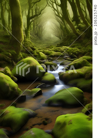 green moss covering Beautiful pine and fir forest green moss covering Beautiful pine and fir forest 106325740