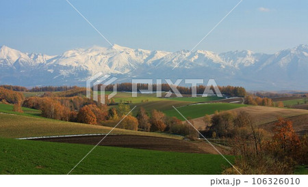 雪山と紅葉の丘 106326010