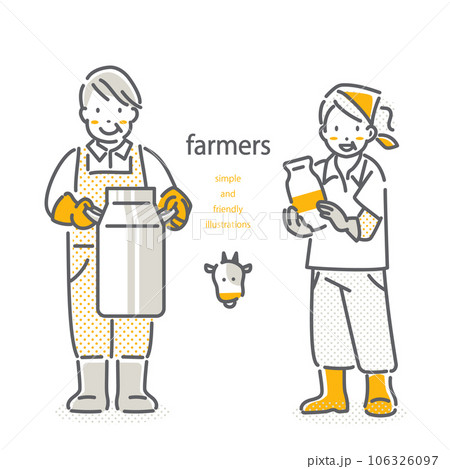 酪農家の女性と男性　2色　シンプルでお洒落な線画イラスト 106326097