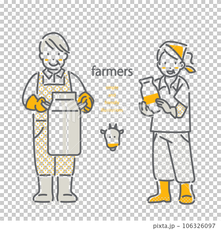 酪農家の女性と男性　2色　シンプルでお洒落な線画イラスト 106326097