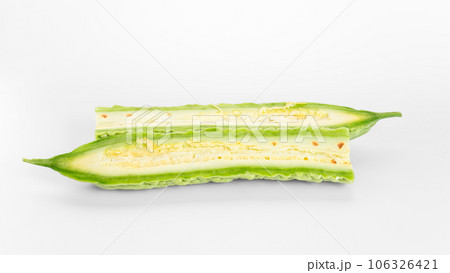 Bitter gourd on a white background board. 106326421