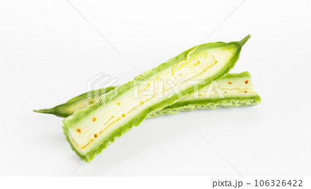 Bitter gourd on a white background board. Bitter gourd on a white background board. 106326422