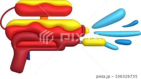 3d icon.Water gun illustration. Plastic summer toy. Colorful design for children. Gun with water splash. 106326735