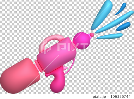 3d icon.Water gun illustration. Plastic summer toy. Colorful design for children. Gun with water splash. 3d icon.Water gun illustration. Plastic summer toy. Colorful design for children. Gun with water splash. 106326744