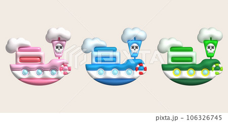 3D illustration toy pirate ship sailship, pirate galleon, cruise, fishing trawler. minimal style. 106326745