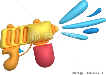 3d icon.Water gun illustration. Plastic summer toy. Colorful design for children. Gun with water splash. 106326751