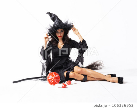 Halloween witch with broom fly agarics 106326952
