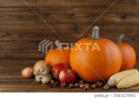 Autumn harvest still life with pumpkins 106327005